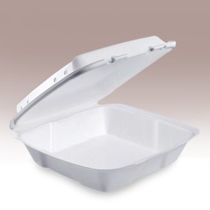 8 Inch White Foam Hinged Lid Containers Single Compartment